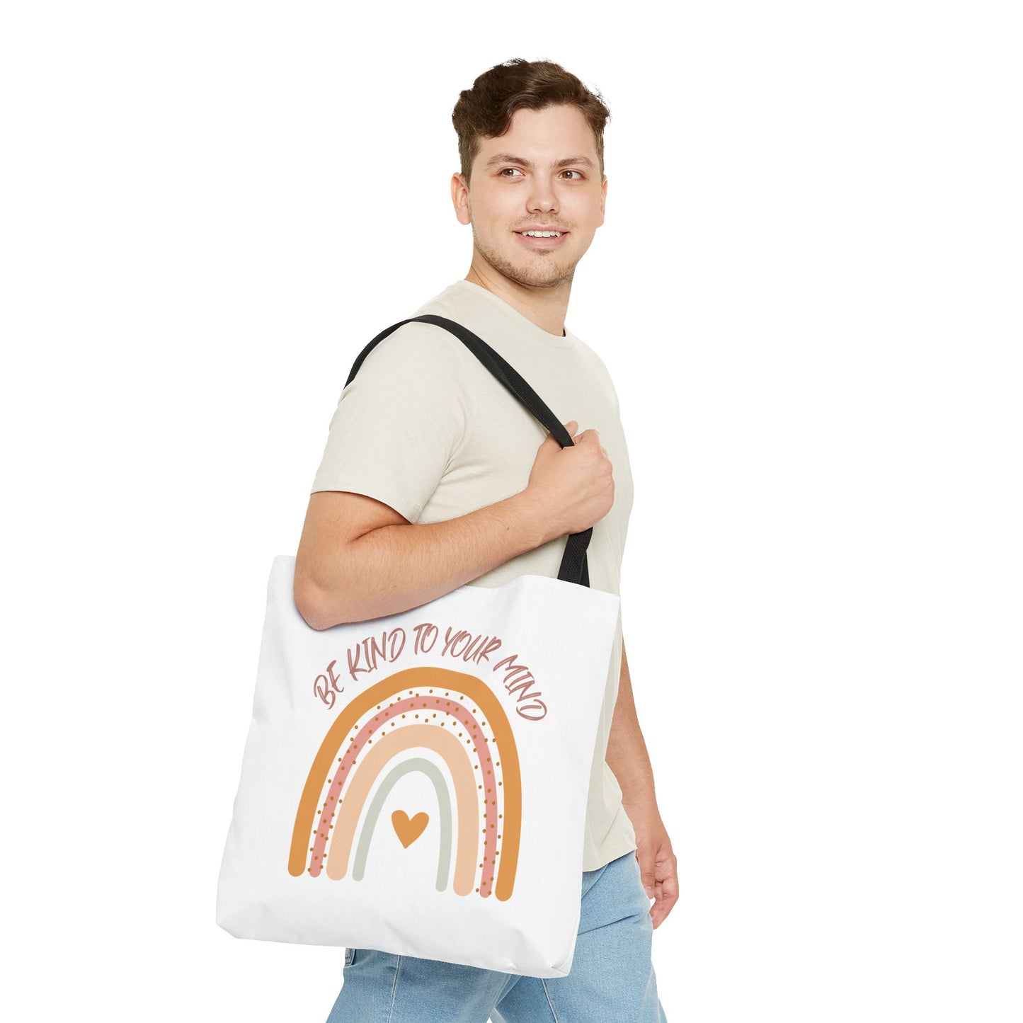 Rainbow Motivational Tote Bag, Eco-Friendly Shopper, Mindfulness Gift, Everyday Carryall, Inspirational Bag, Cute Rainbows