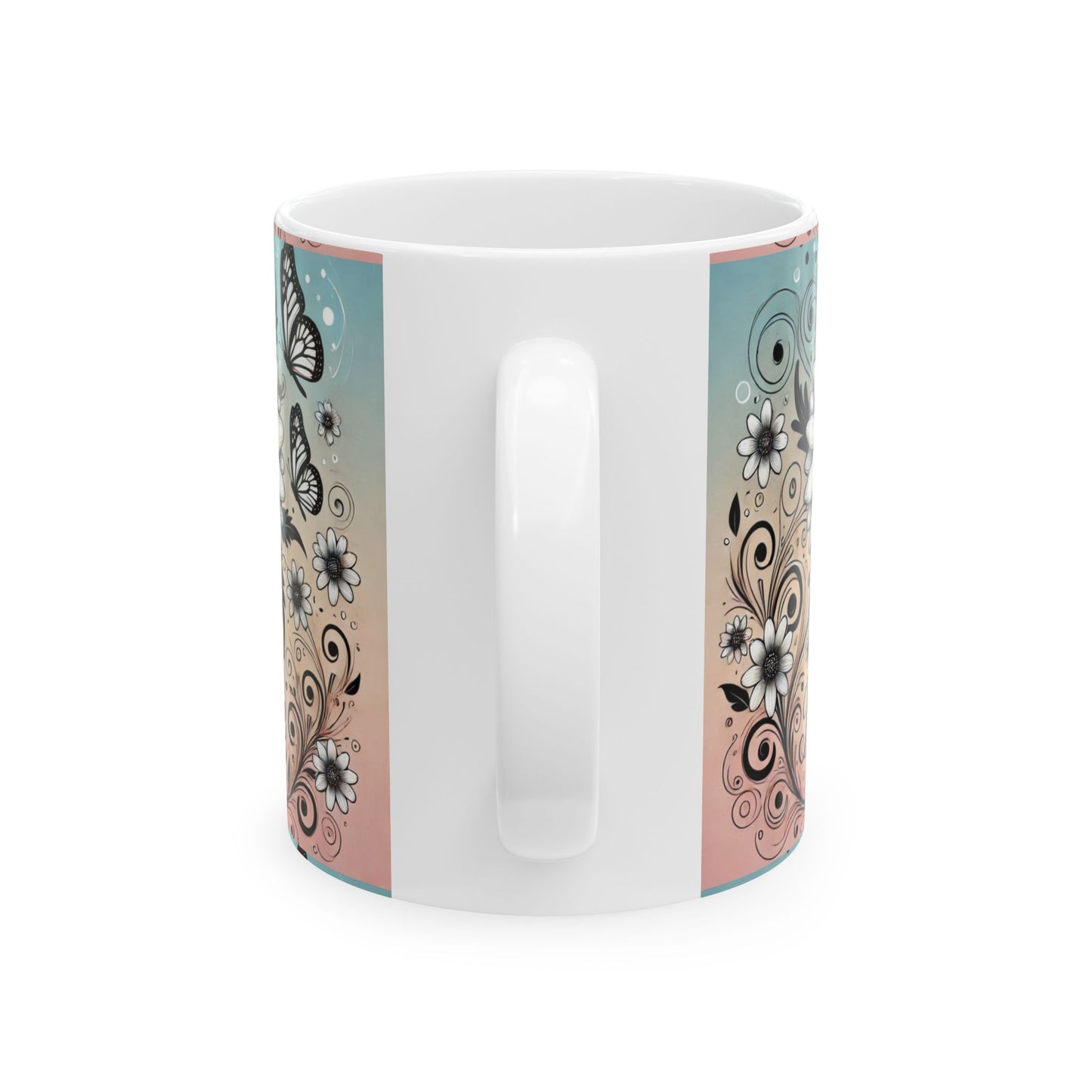 Bohemian Butterfly Ceramic Mug, Floral Coffee Cup, Nature Lover Gift, Butterfly Mug, Inspirational Drinkware, Artistic Tea Cup