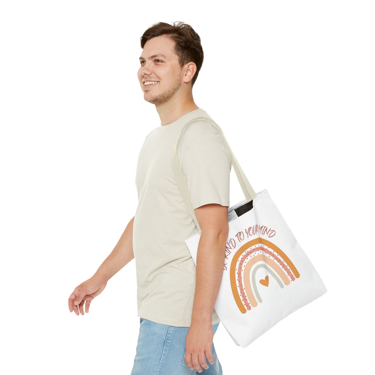 Rainbow Motivational Tote Bag, Eco-Friendly Shopper, Mindfulness Gift, Everyday Carryall, Inspirational Bag, Cute Rainbows