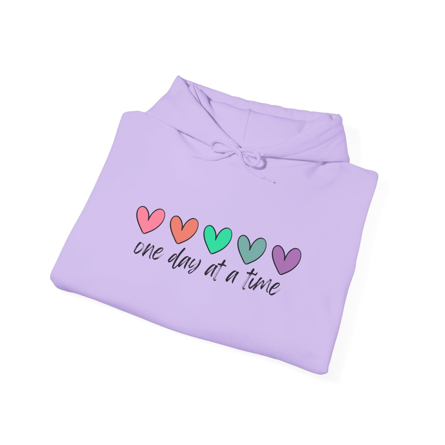 Colorful Heart Sweatshirt - 'One Day at a Time' Inspirational Hoodie, Cozy Gift for Her, Relaxed Style, Self-Care Apparel, Everyday Wear
