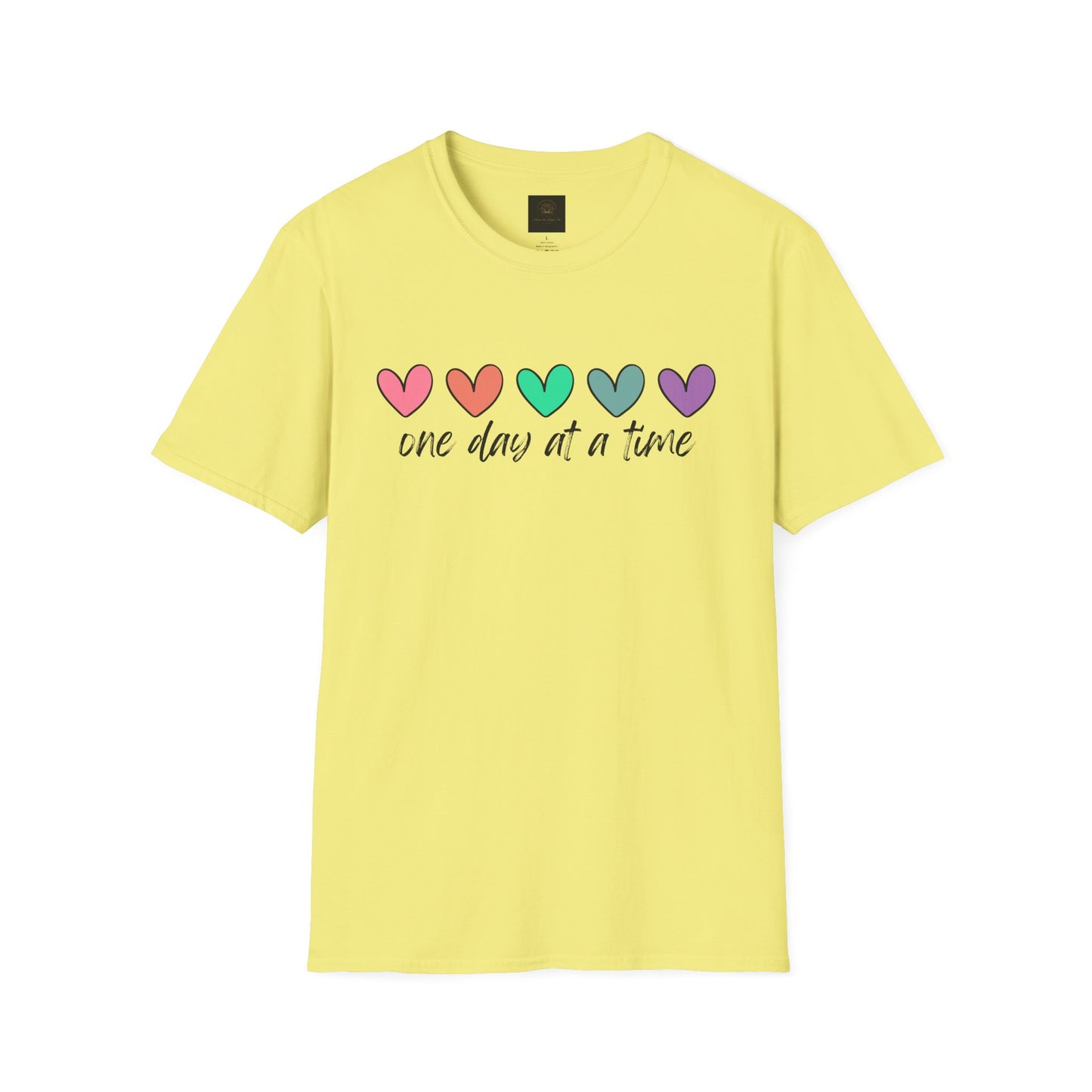 Colorful Heart T-Shirt - One Day at a Time, Cute Casual Tee, Positive Affirmation Clothing, Gift for Friends, Everyday Wear