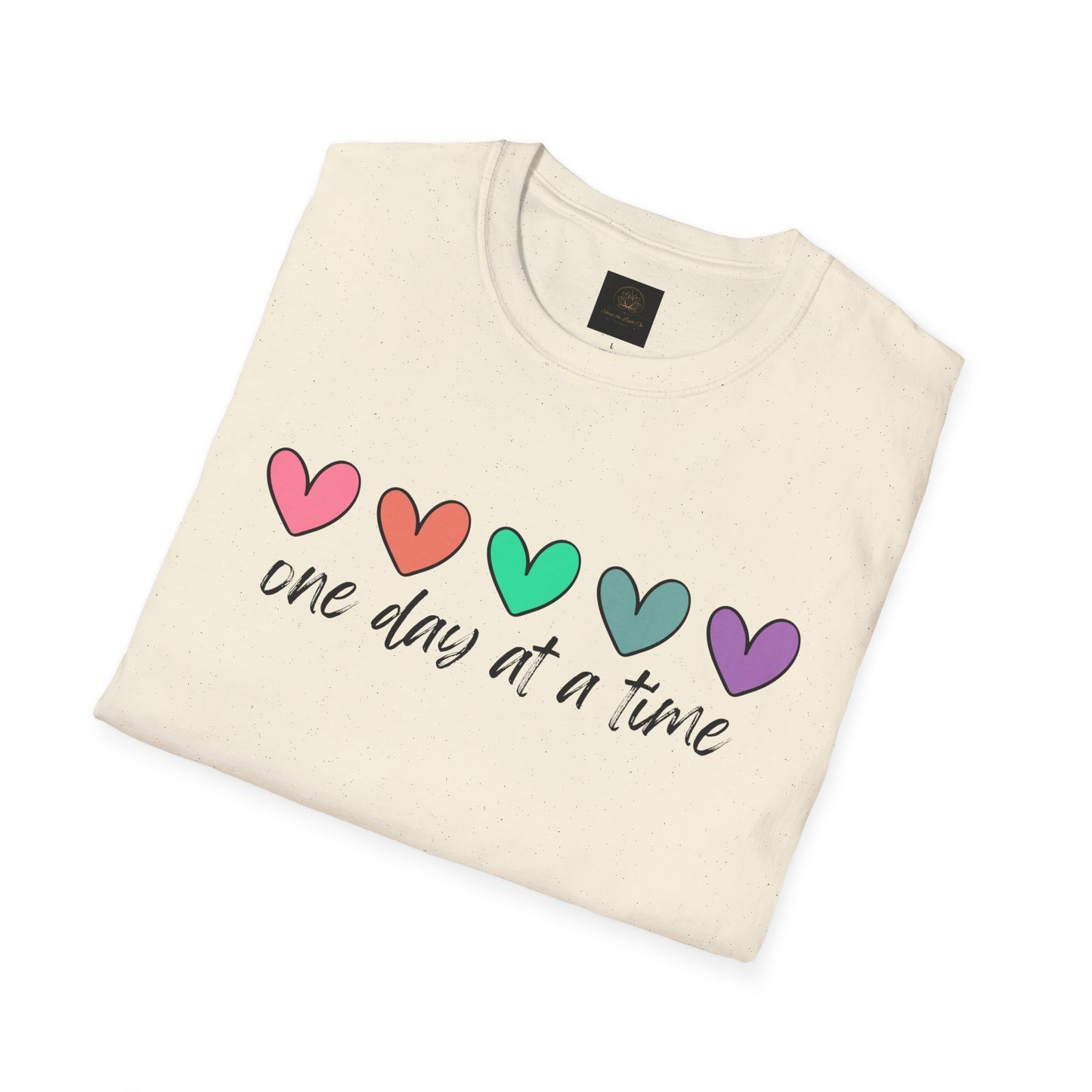 Colorful Heart T-Shirt - One Day at a Time, Cute Casual Tee, Positive Affirmation Clothing, Gift for Friends, Everyday Wear