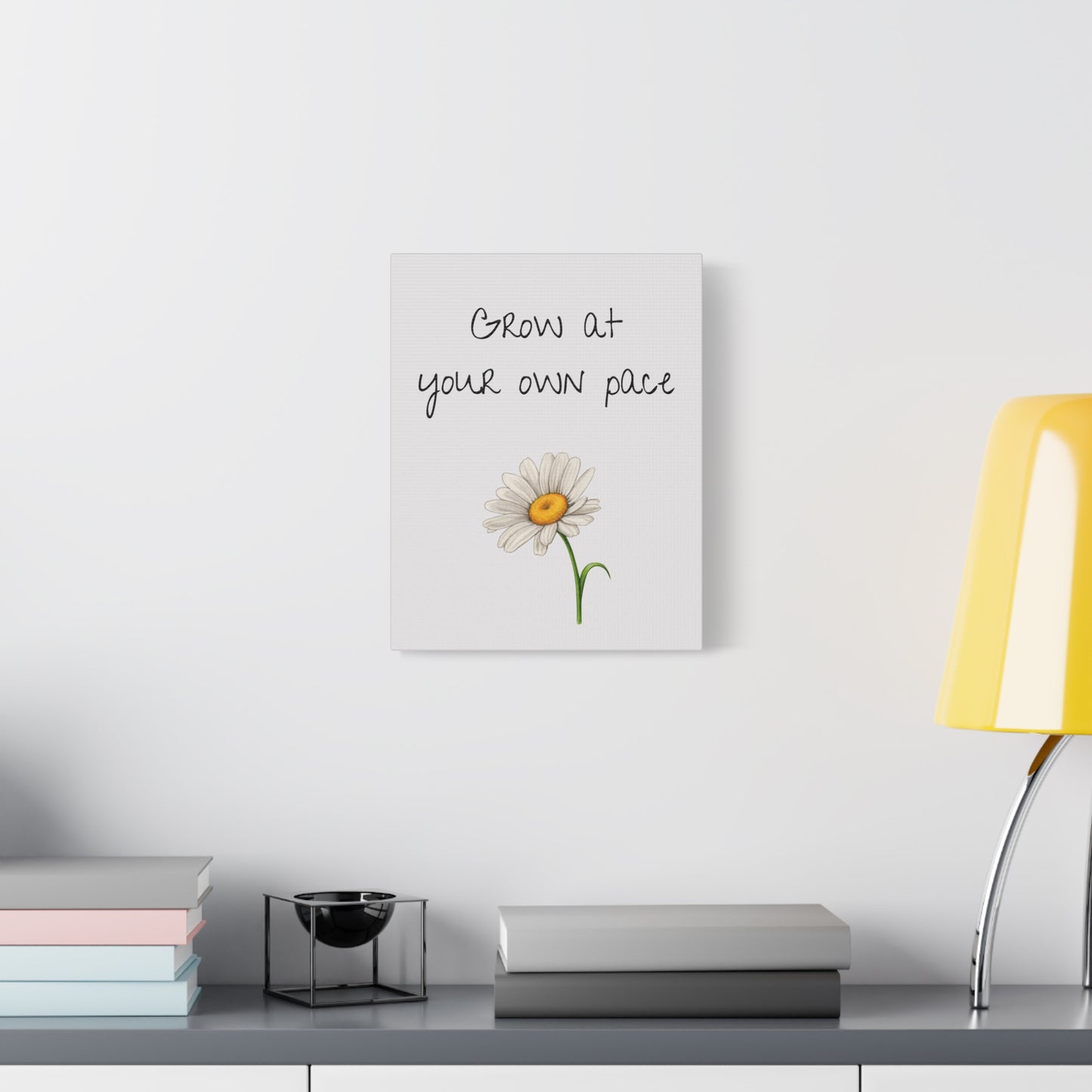 Motivational Canvas Art: "Grow at Your Own Pace" Inspirational Wall Decor, Home Office, Gift for Students, Flower Design