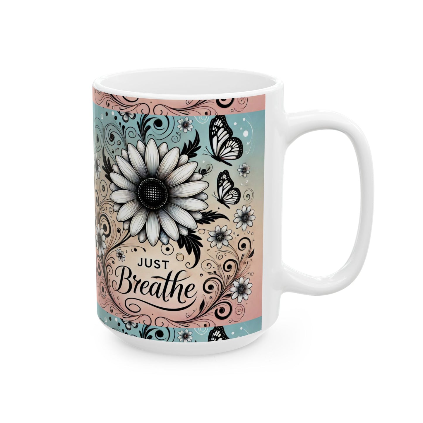 Bohemian Butterfly Ceramic Mug, Floral Coffee Cup, Nature Lover Gift, Butterfly Mug, Inspirational Drinkware, Artistic Tea Cup
