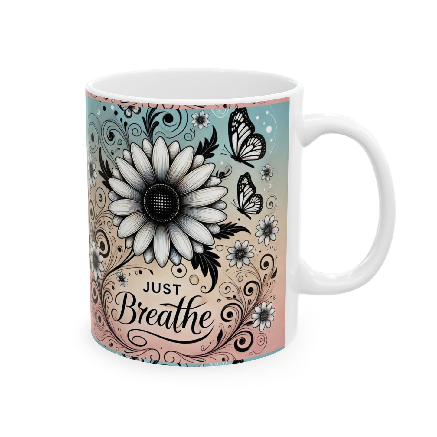 Bohemian Butterfly Ceramic Mug, Floral Coffee Cup, Nature Lover Gift, Butterfly Mug, Inspirational Drinkware, Artistic Tea Cup