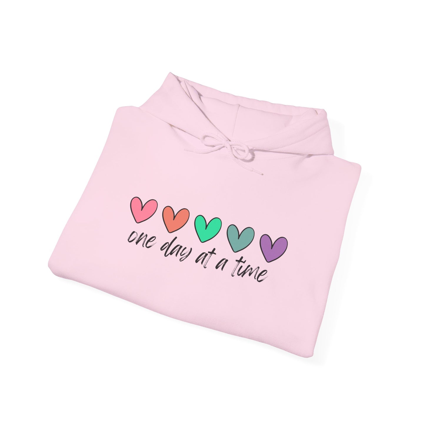 Colorful Heart Sweatshirt - 'One Day at a Time' Inspirational Hoodie, Cozy Gift for Her, Relaxed Style, Self-Care Apparel, Everyday Wear
