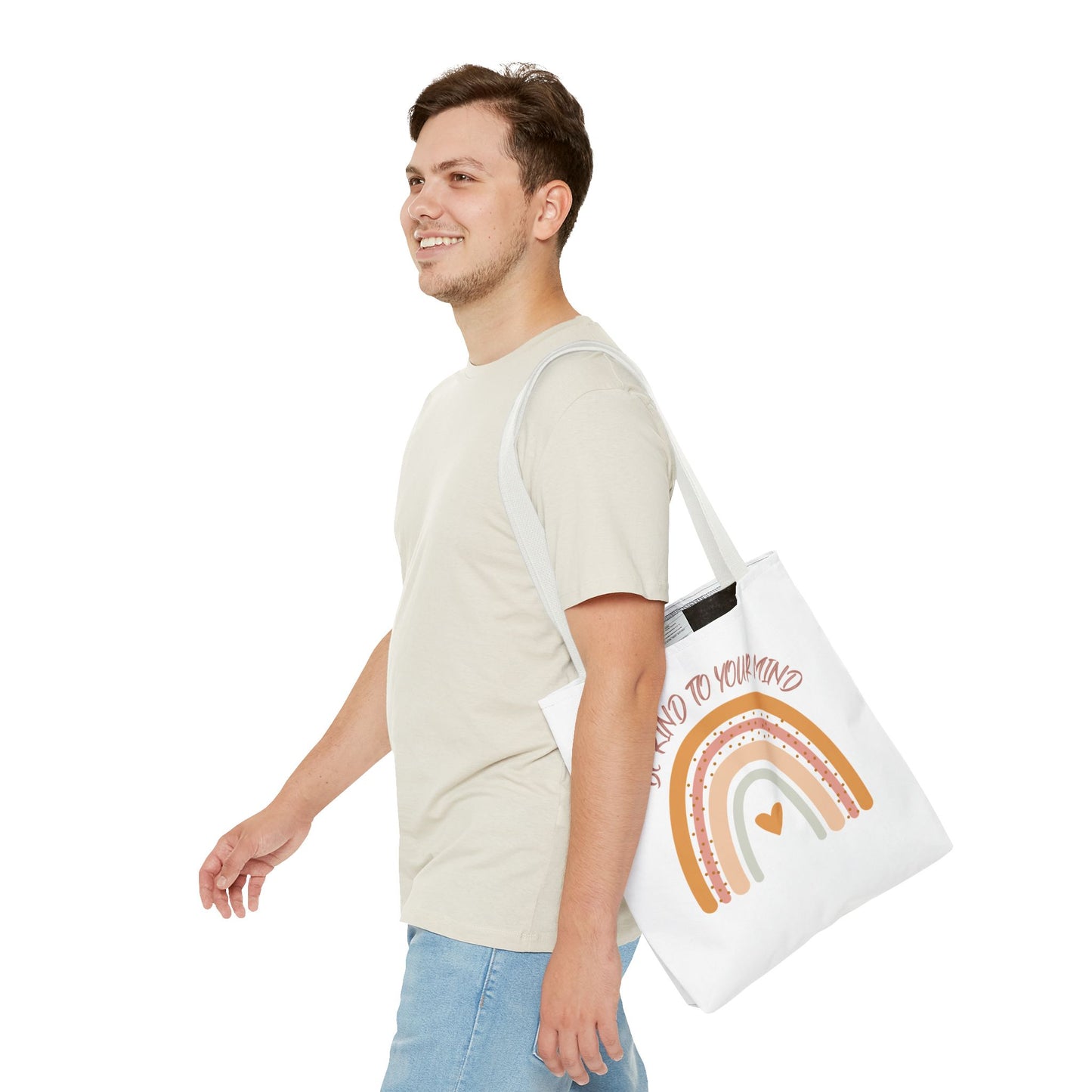 Rainbow Motivational Tote Bag, Eco-Friendly Shopper, Mindfulness Gift, Everyday Carryall, Inspirational Bag, Cute Rainbows
