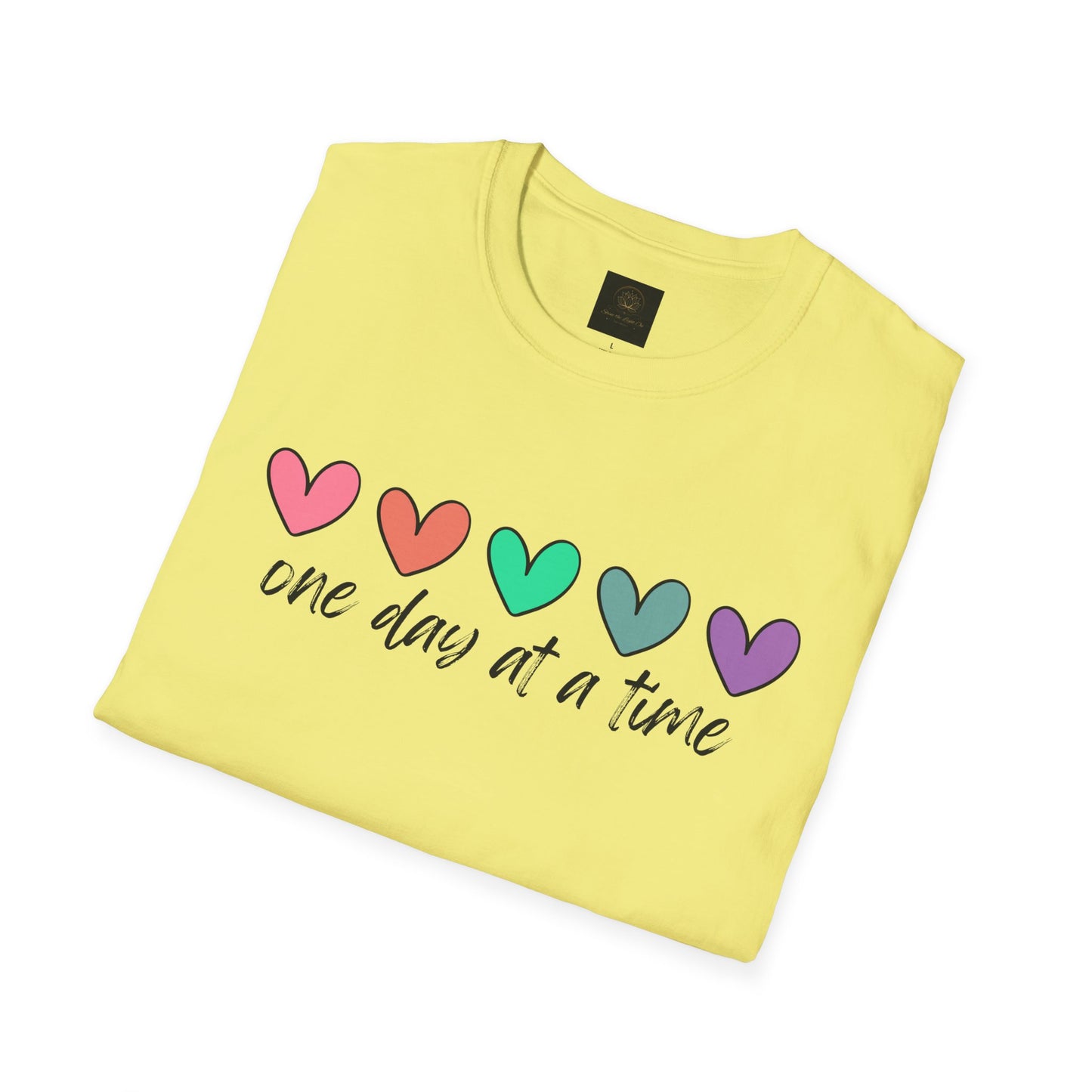 Colorful Heart T-Shirt - One Day at a Time, Cute Casual Tee, Positive Affirmation Clothing, Gift for Friends, Everyday Wear