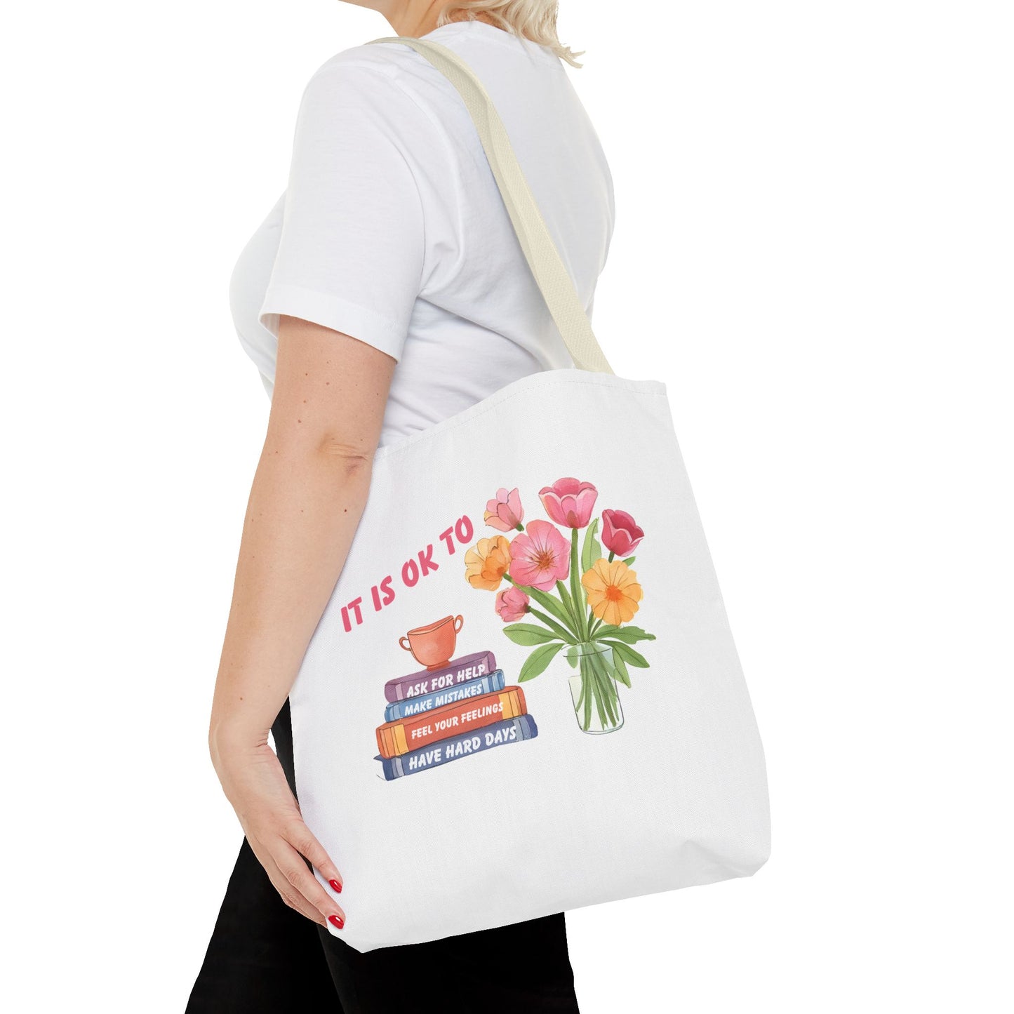 Floral Motivational Tote Bag | Inspirational Gift, Book Lover, Flower Design, Everyday Use, Eco-Friendly