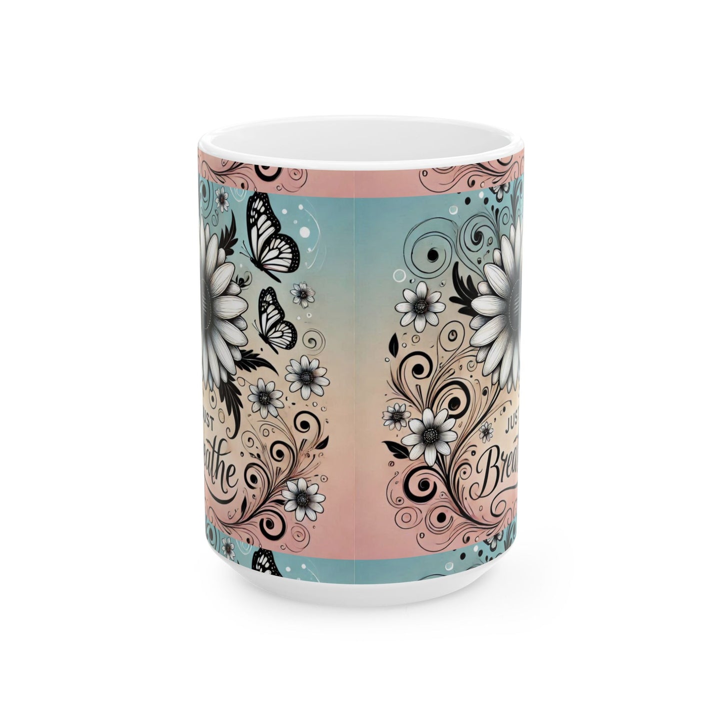 Bohemian Butterfly Ceramic Mug, Floral Coffee Cup, Nature Lover Gift, Butterfly Mug, Inspirational Drinkware, Artistic Tea Cup