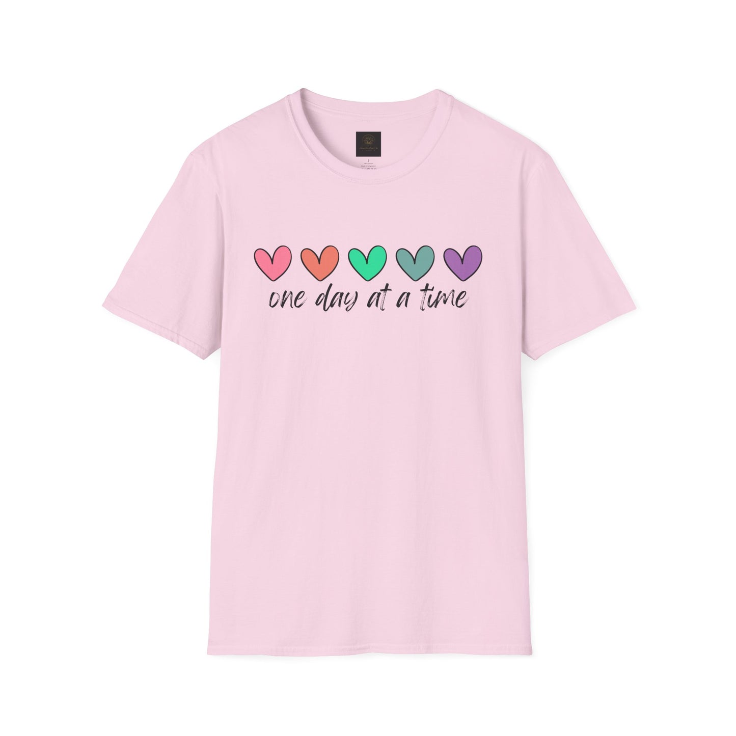 Colorful Heart T-Shirt - One Day at a Time, Cute Casual Tee, Positive Affirmation Clothing, Gift for Friends, Everyday Wear