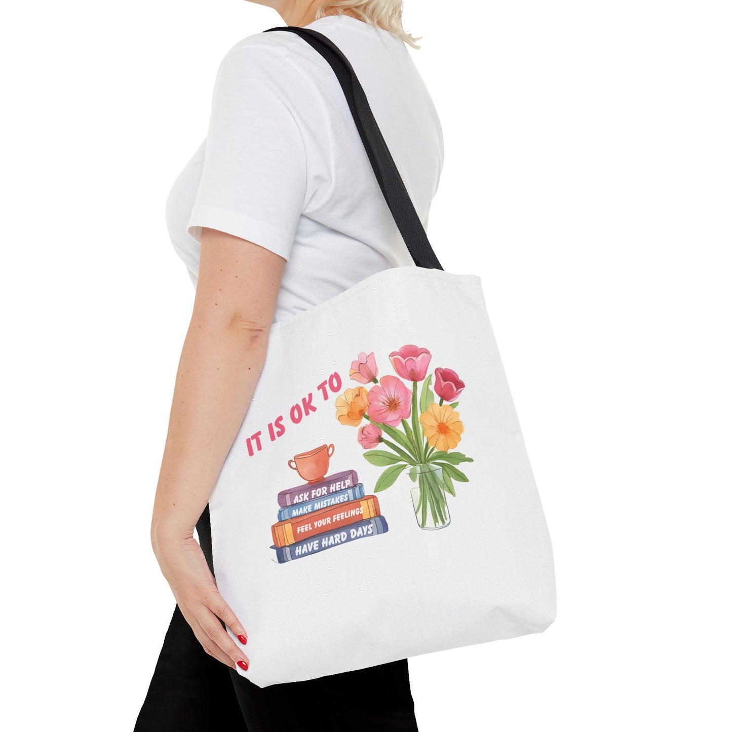 Floral Motivational Tote Bag | Inspirational Gift, Book Lover, Flower Design, Everyday Use, Eco-Friendly