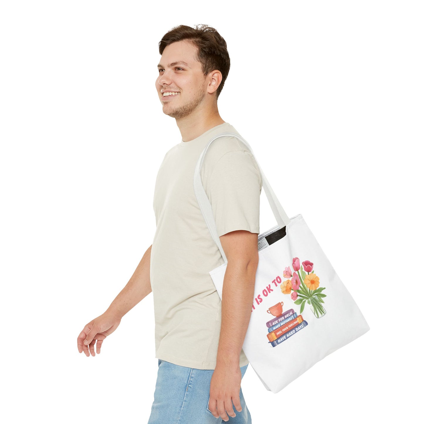 Floral Motivational Tote Bag | Inspirational Gift, Book Lover, Flower Design, Everyday Use, Eco-Friendly