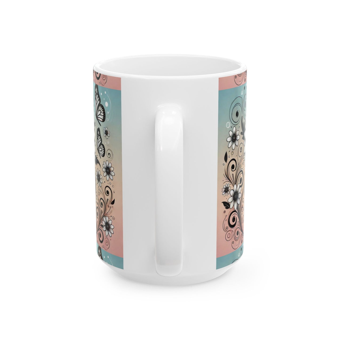Bohemian Butterfly Ceramic Mug, Floral Coffee Cup, Nature Lover Gift, Butterfly Mug, Inspirational Drinkware, Artistic Tea Cup