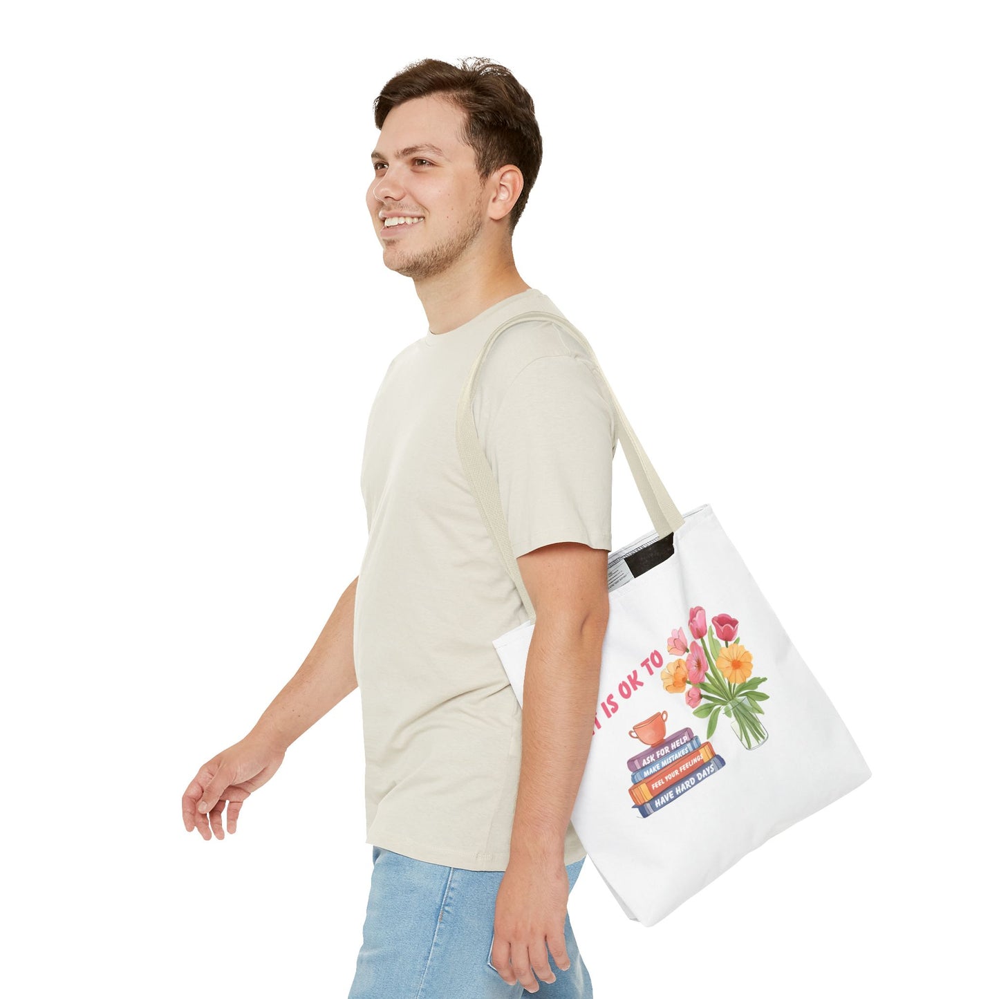 Floral Motivational Tote Bag | Inspirational Gift, Book Lover, Flower Design, Everyday Use, Eco-Friendly