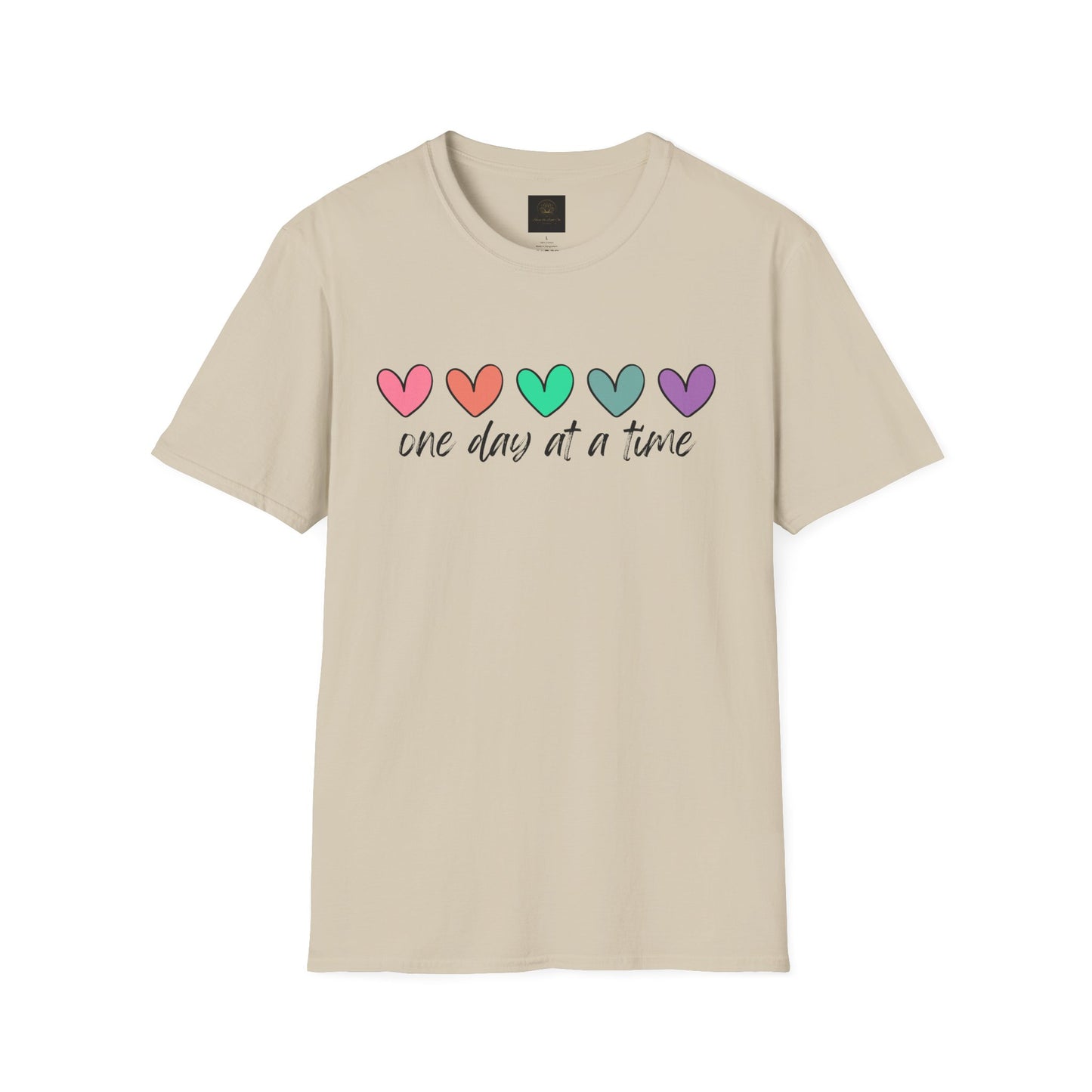 Colorful Heart T-Shirt - One Day at a Time, Cute Casual Tee, Positive Affirmation Clothing, Gift for Friends, Everyday Wear