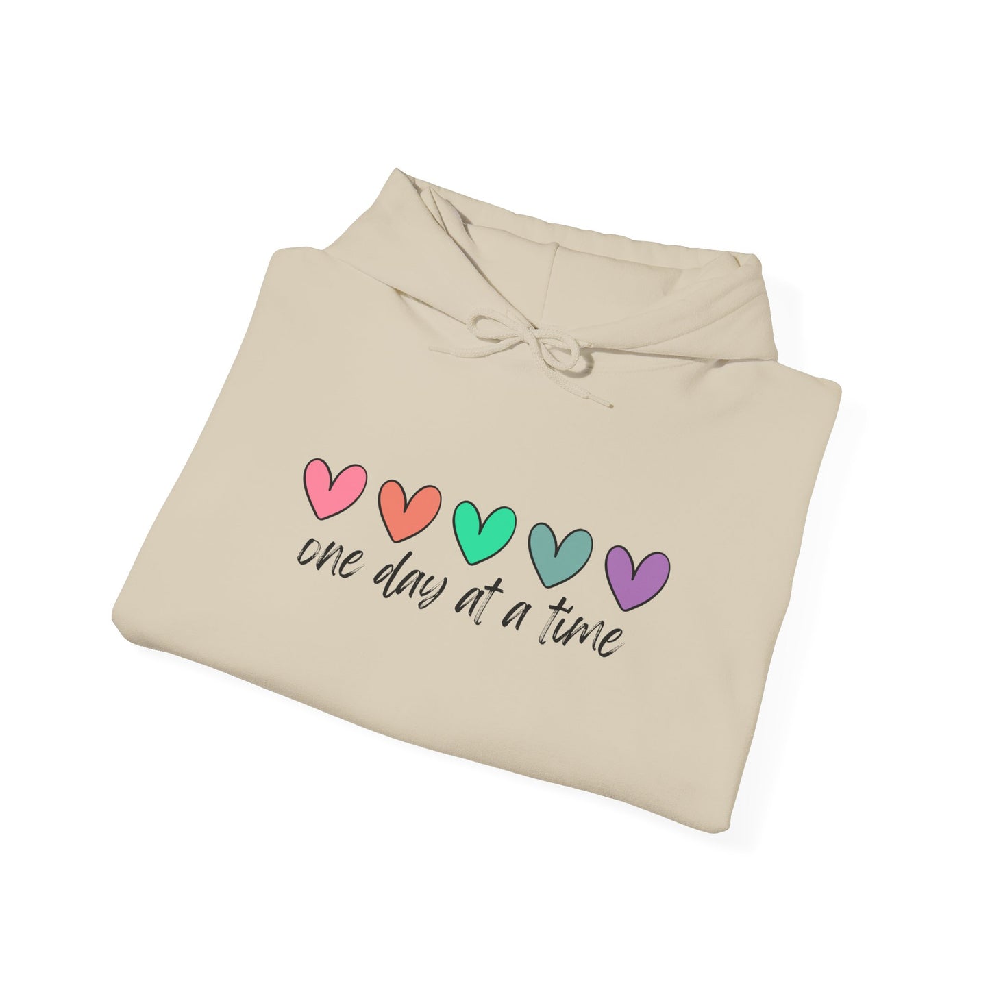 Colorful Heart Sweatshirt - 'One Day at a Time' Inspirational Hoodie, Cozy Gift for Her, Relaxed Style, Self-Care Apparel, Everyday Wear