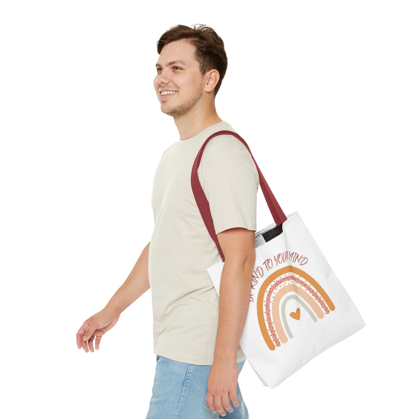 Rainbow Motivational Tote Bag, Eco-Friendly Shopper, Mindfulness Gift, Everyday Carryall, Inspirational Bag, Cute Rainbows