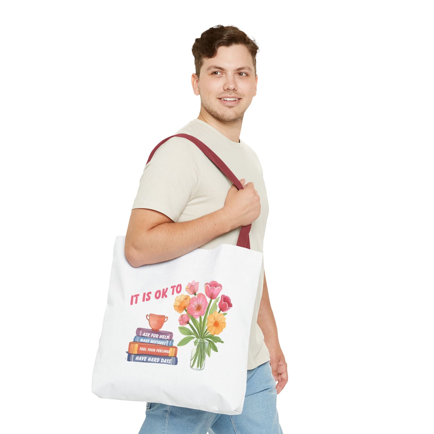 Floral Motivational Tote Bag | Inspirational Gift, Book Lover, Flower Design, Everyday Use, Eco-Friendly