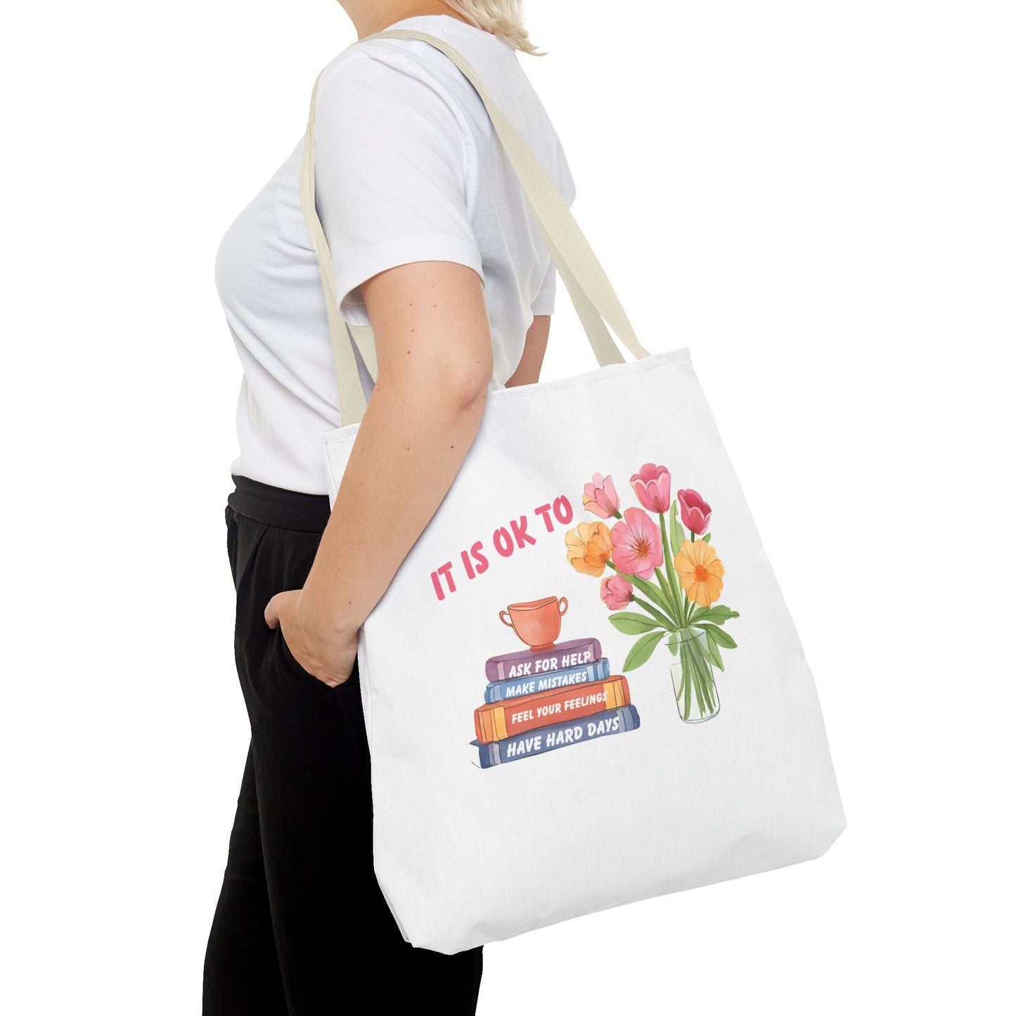 Floral Motivational Tote Bag | Inspirational Gift, Book Lover, Flower Design, Everyday Use, Eco-Friendly