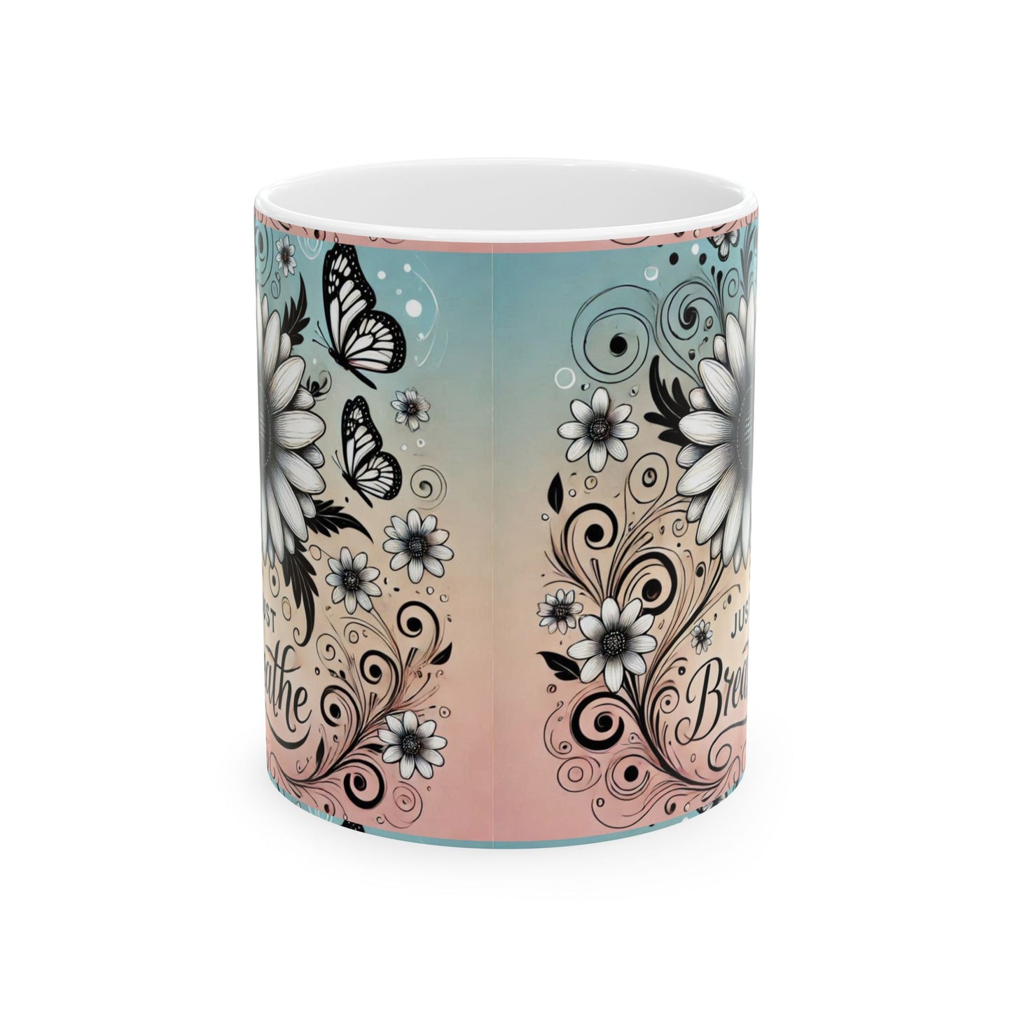 Bohemian Butterfly Ceramic Mug, Floral Coffee Cup, Nature Lover Gift, Butterfly Mug, Inspirational Drinkware, Artistic Tea Cup