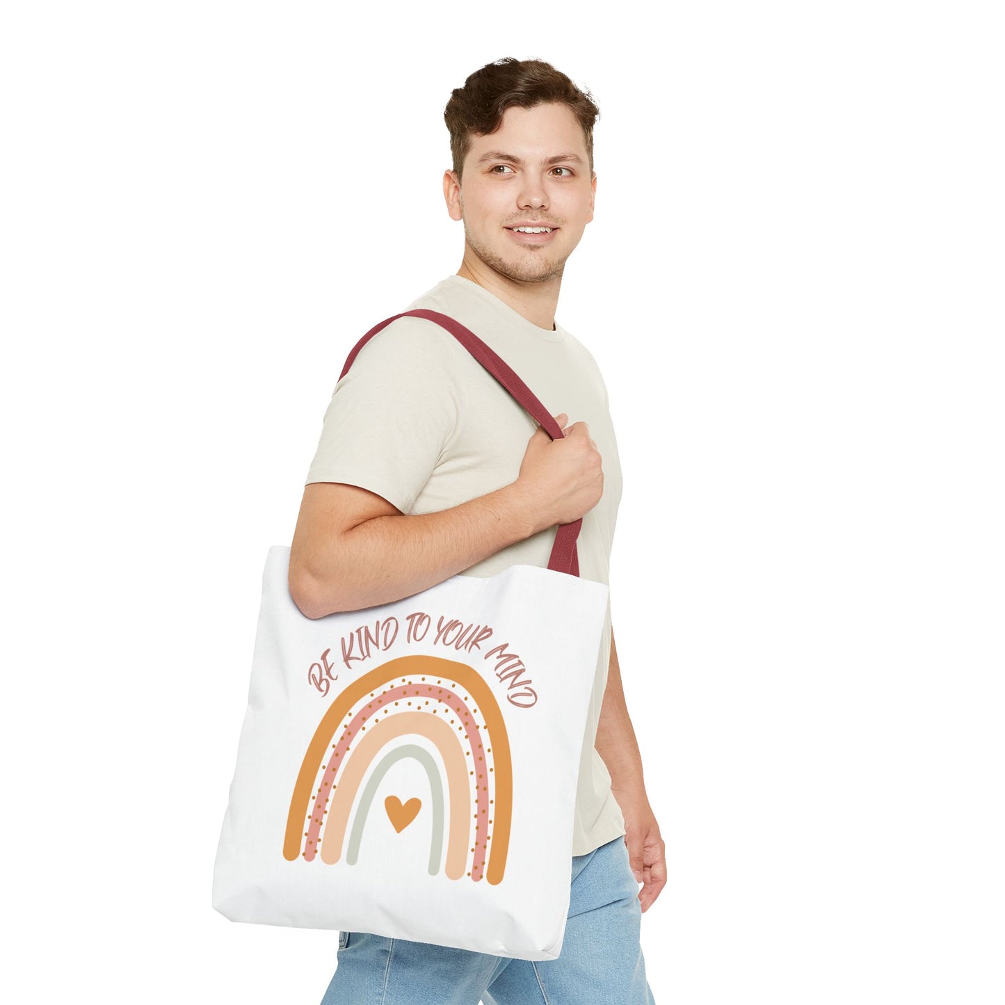 Rainbow Motivational Tote Bag, Eco-Friendly Shopper, Mindfulness Gift, Everyday Carryall, Inspirational Bag, Cute Rainbows