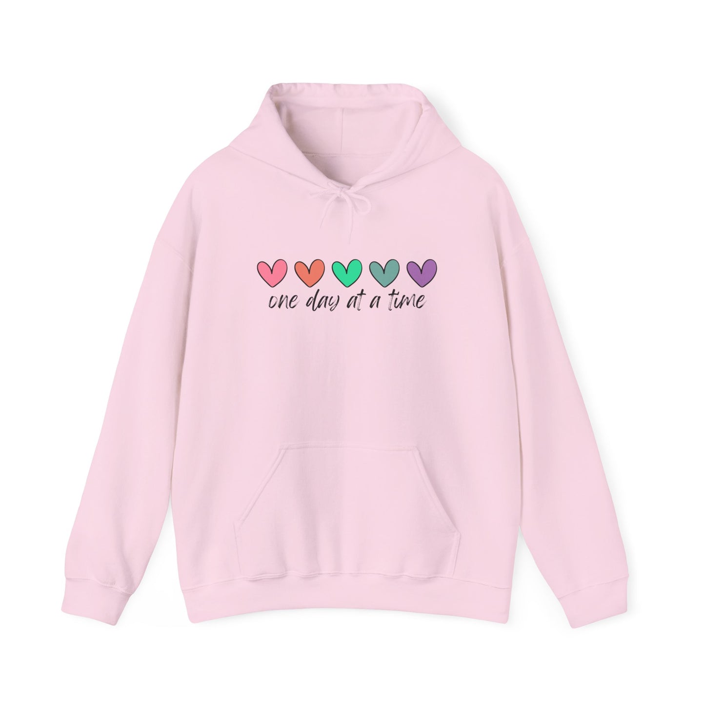 Colorful Heart Sweatshirt - 'One Day at a Time' Inspirational Hoodie, Cozy Gift for Her, Relaxed Style, Self-Care Apparel, Everyday Wear