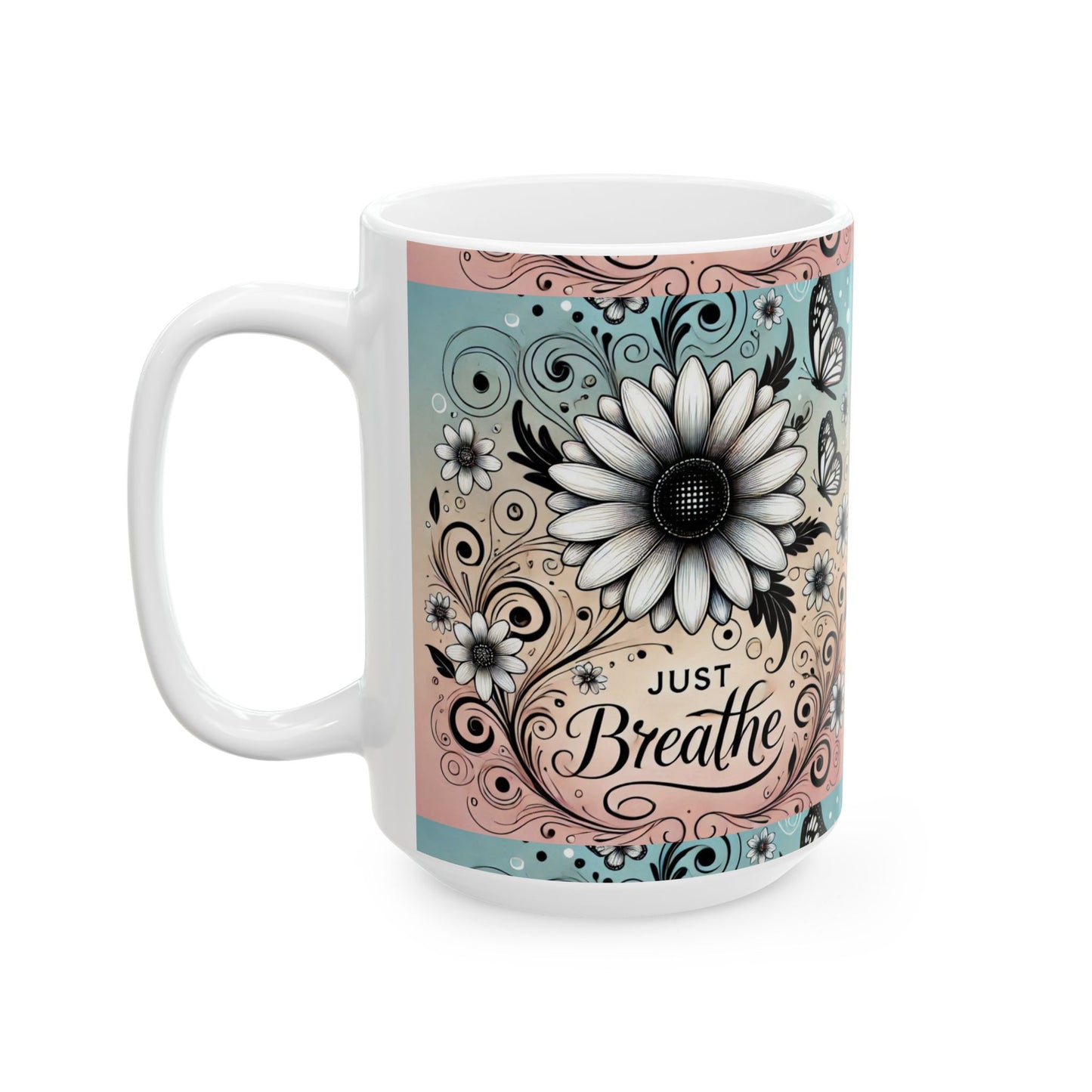 Bohemian Butterfly Ceramic Mug, Floral Coffee Cup, Nature Lover Gift, Butterfly Mug, Inspirational Drinkware, Artistic Tea Cup