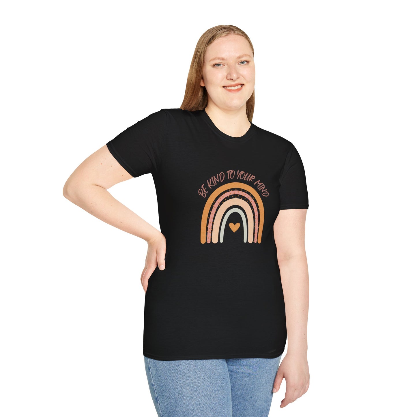 Unisex Softstyle T-Shirt with 'Be Kind to Your Mind' Rainbow Design, Motivational Apparel, Gift for Mental Health Awareness, Self-Care [...]