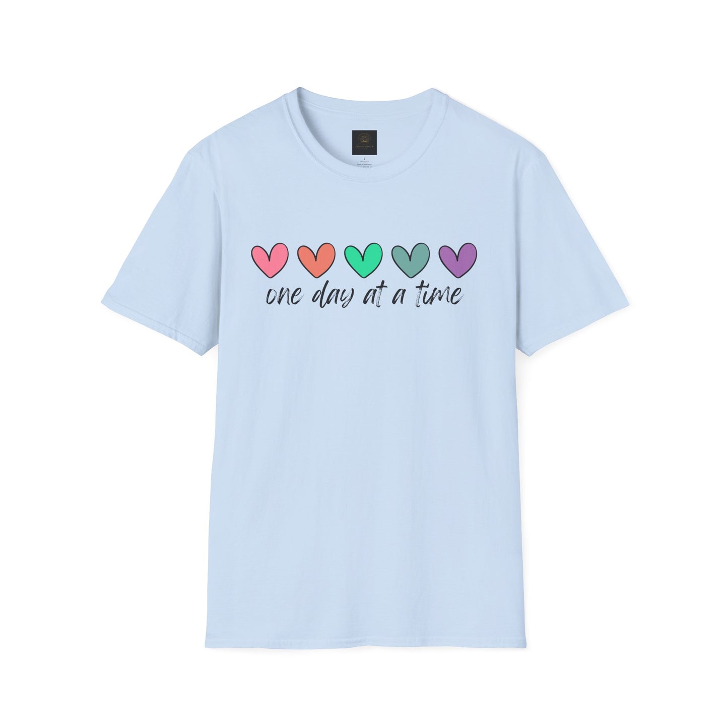 Colorful Heart T-Shirt - One Day at a Time, Cute Casual Tee, Positive Affirmation Clothing, Gift for Friends, Everyday Wear