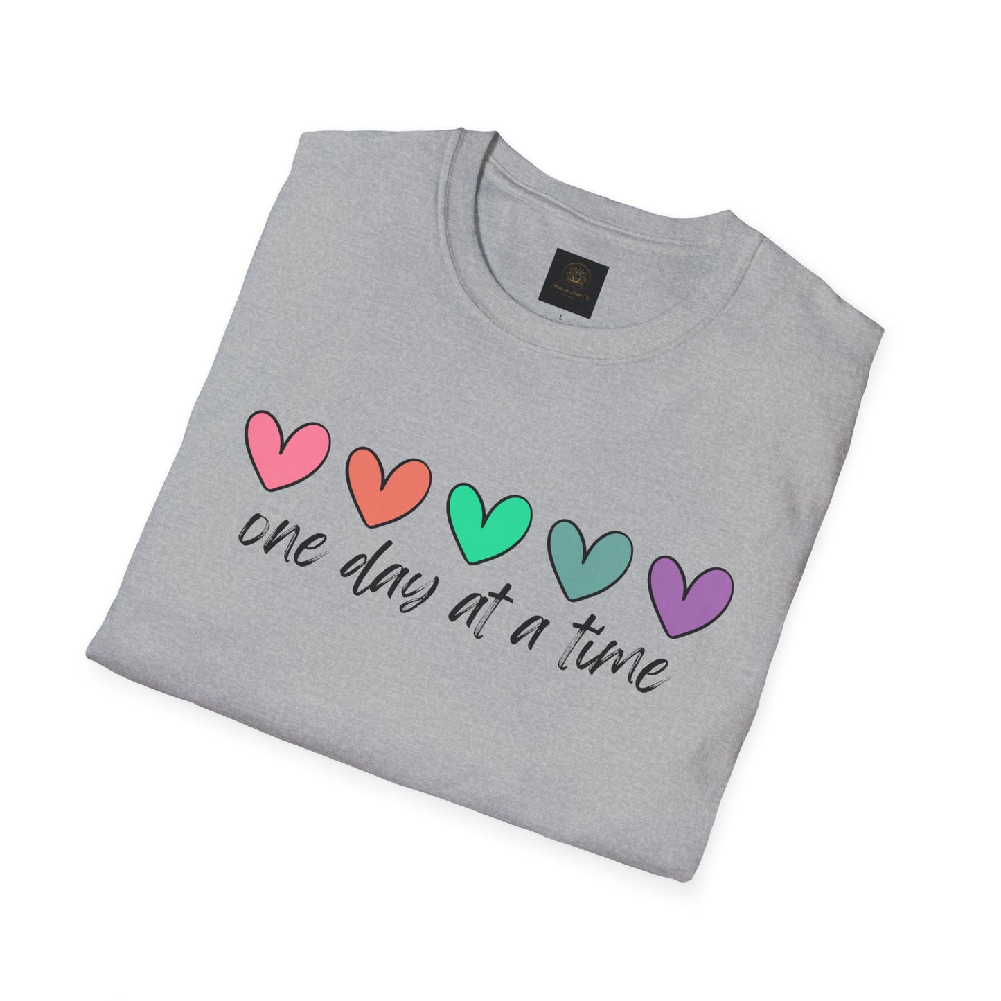 Colorful Heart T-Shirt - One Day at a Time, Cute Casual Tee, Positive Affirmation Clothing, Gift for Friends, Everyday Wear