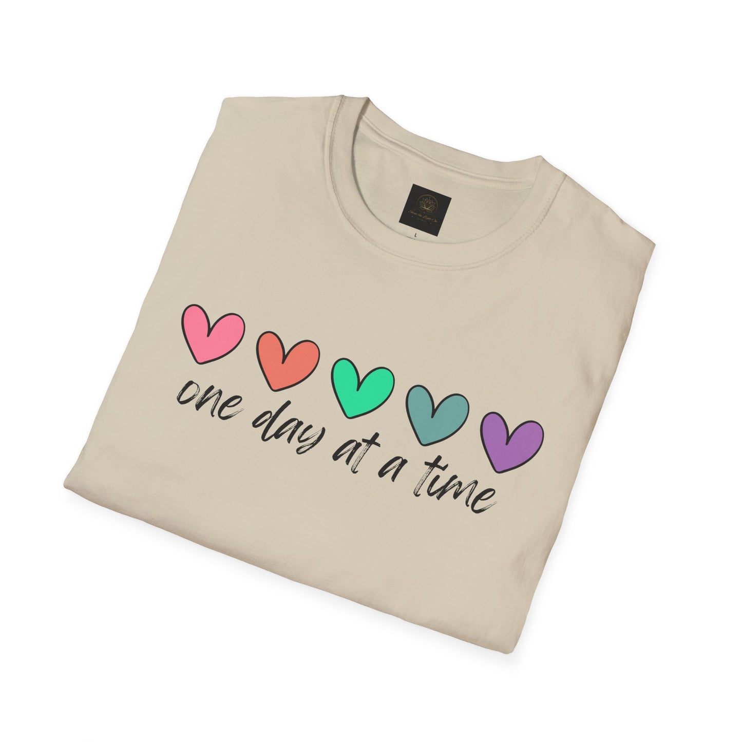 Colorful Heart T-Shirt - One Day at a Time, Cute Casual Tee, Positive Affirmation Clothing, Gift for Friends, Everyday Wear