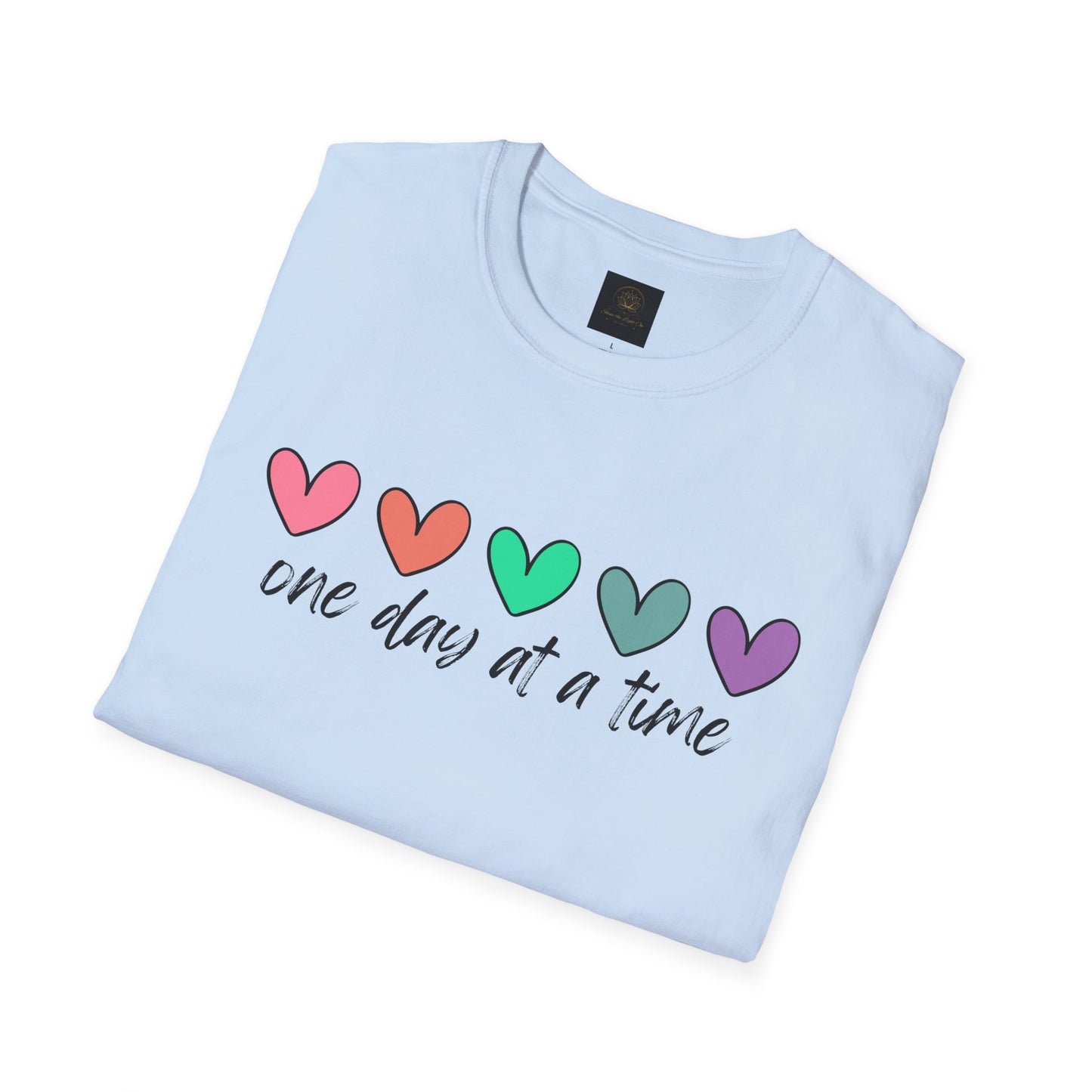 Colorful Heart T-Shirt - One Day at a Time, Cute Casual Tee, Positive Affirmation Clothing, Gift for Friends, Everyday Wear