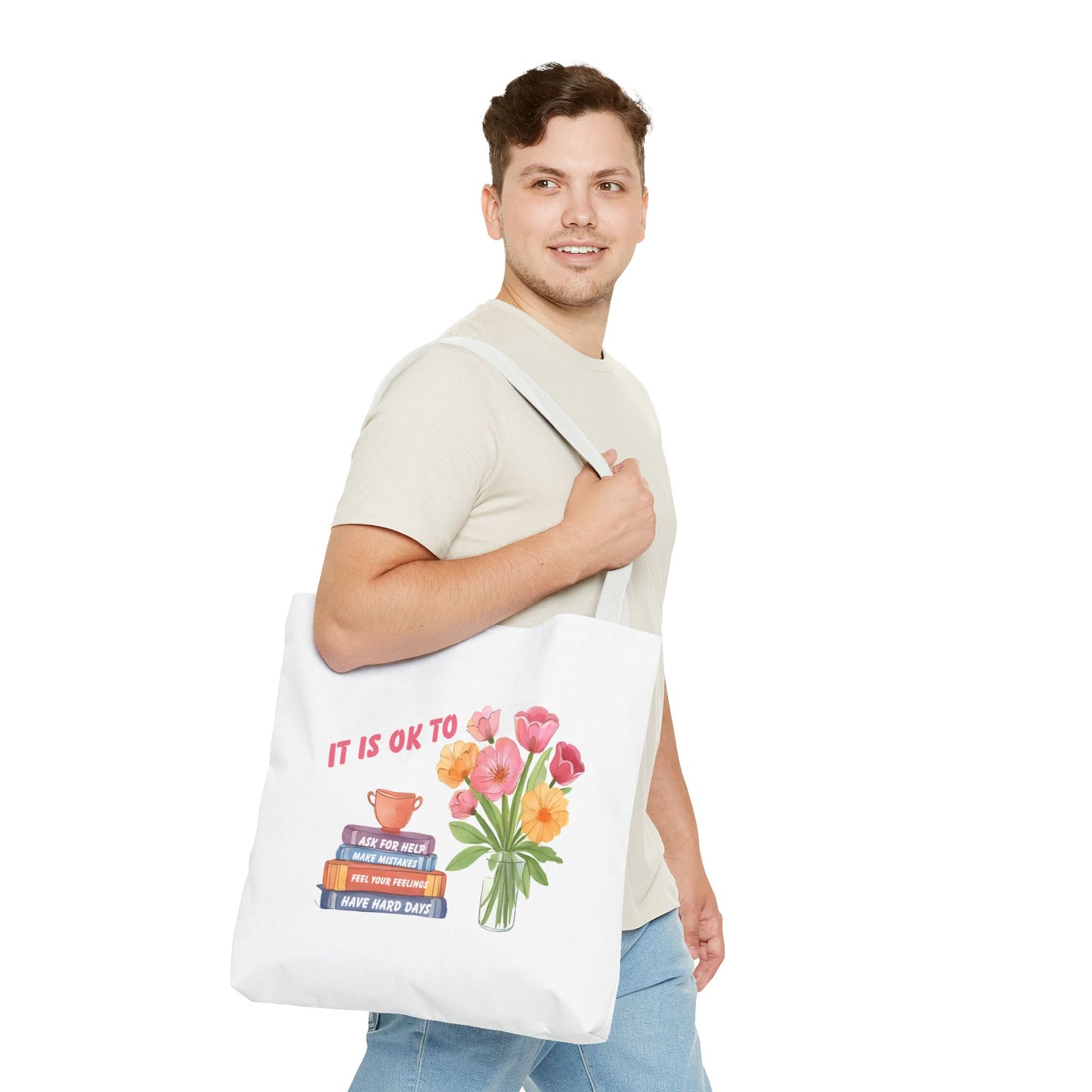 Floral Motivational Tote Bag | Inspirational Gift, Book Lover, Flower Design, Everyday Use, Eco-Friendly