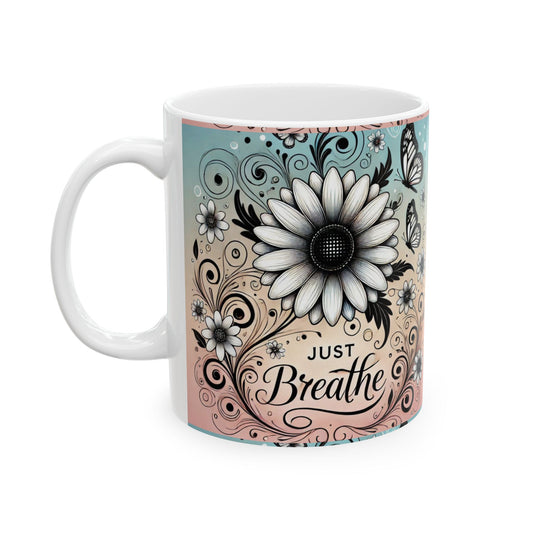 Bohemian Butterfly Ceramic Mug, Floral Coffee Cup, Nature Lover Gift, Butterfly Mug, Inspirational Drinkware, Artistic Tea Cup