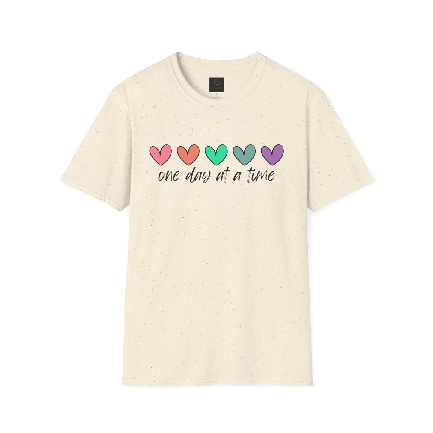 Colorful Heart T-Shirt - One Day at a Time, Cute Casual Tee, Positive Affirmation Clothing, Gift for Friends, Everyday Wear