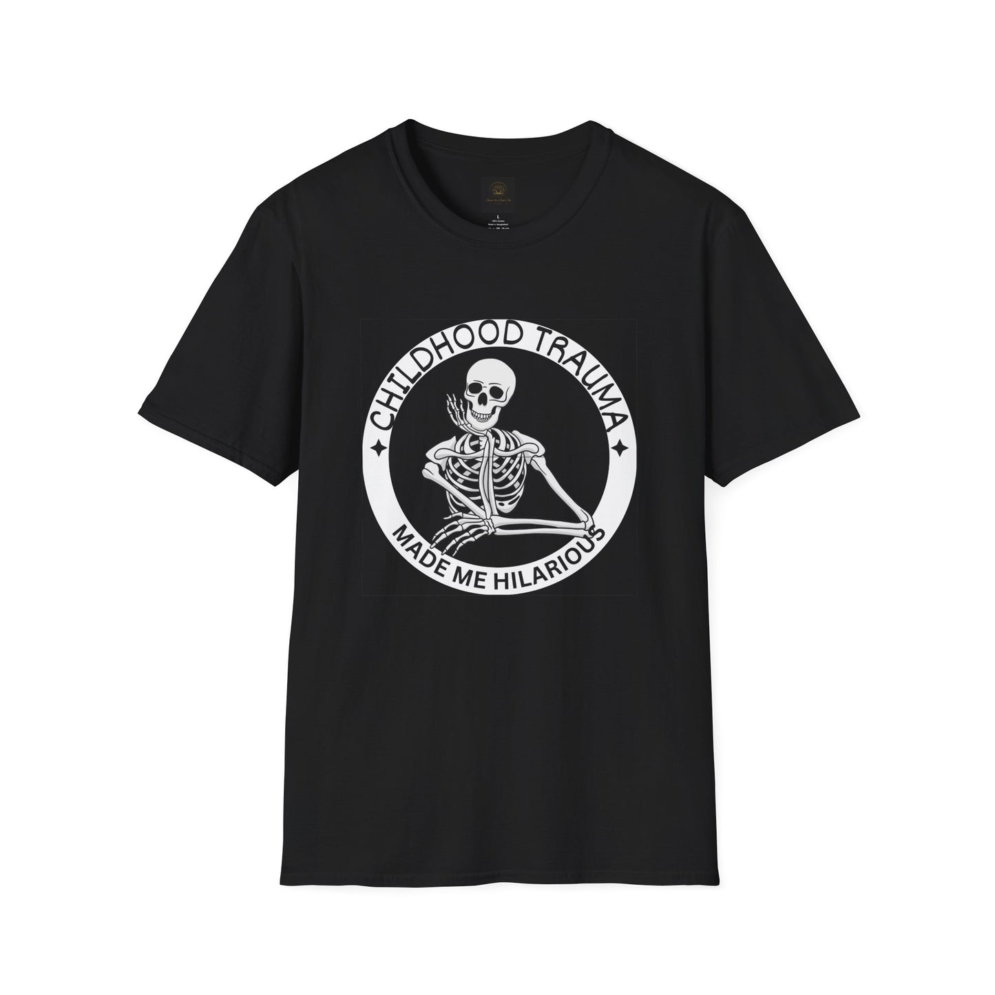 Funny Skeleton T-Shirt - Childhood Trauma Made Me Hilarious, Unisex Softstyle Tee