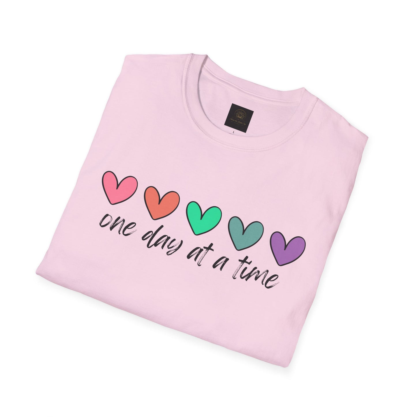 Colorful Heart T-Shirt - One Day at a Time, Cute Casual Tee, Positive Affirmation Clothing, Gift for Friends, Everyday Wear