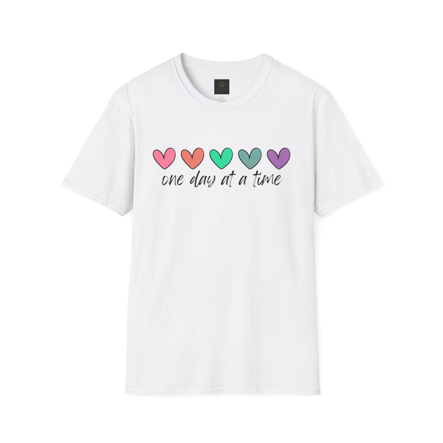 Colorful Heart T-Shirt - One Day at a Time, Cute Casual Tee, Positive Affirmation Clothing, Gift for Friends, Everyday Wear