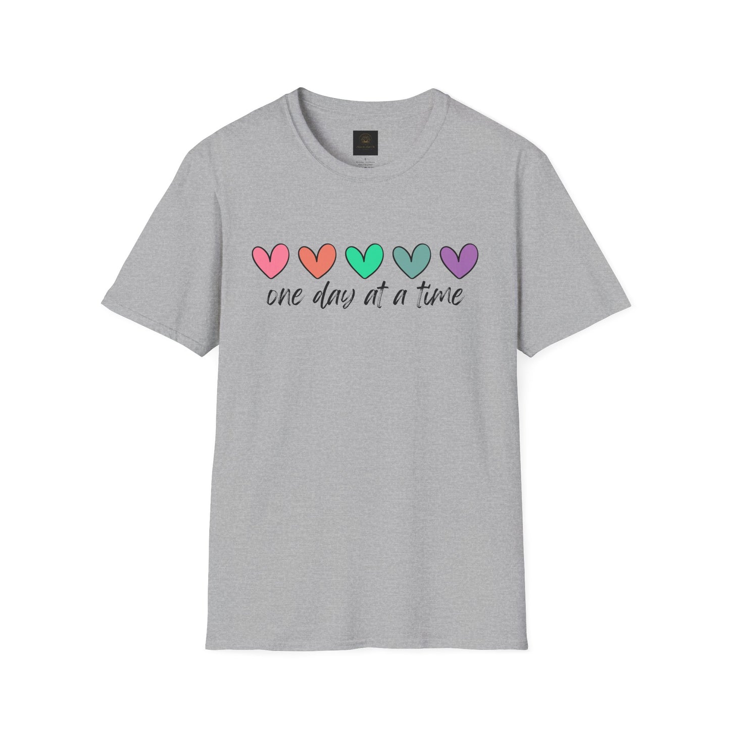 Colorful Heart T-Shirt - One Day at a Time, Cute Casual Tee, Positive Affirmation Clothing, Gift for Friends, Everyday Wear