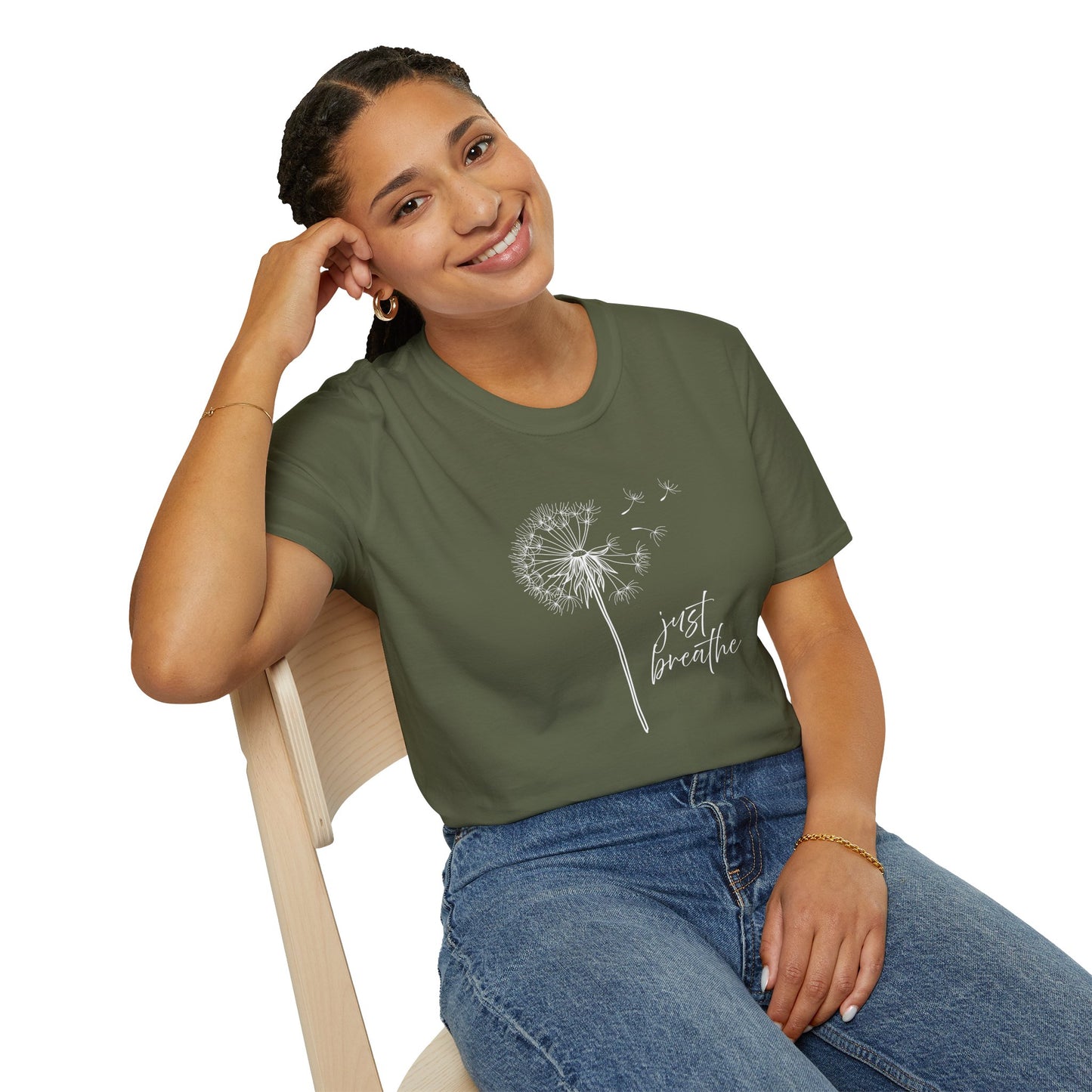 Unisex Softstyle T-Shirt with 'Just Breathe' Design - Relaxed Fit Tee for Mindfulness, Gift for Yoga Lovers, Relaxation Apparel, [...]