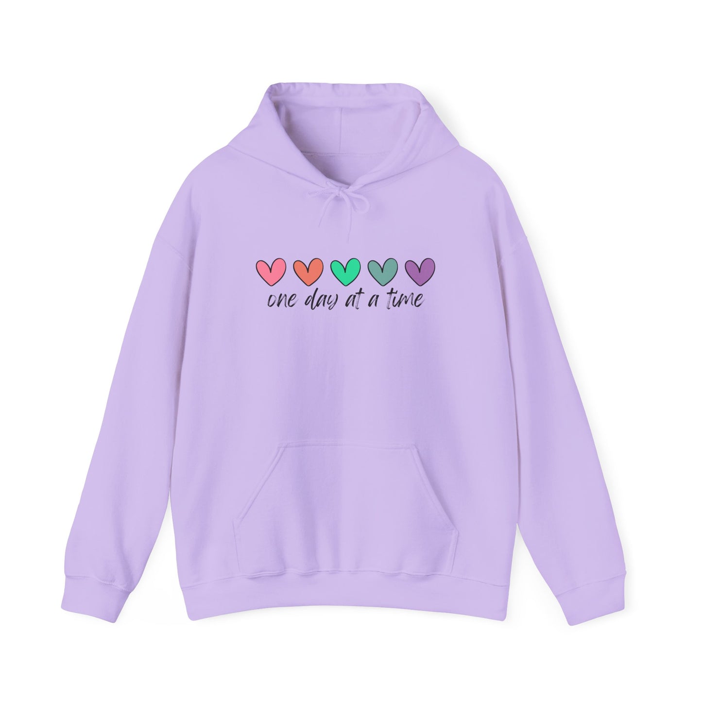 Colorful Heart Sweatshirt - 'One Day at a Time' Inspirational Hoodie, Cozy Gift for Her, Relaxed Style, Self-Care Apparel, Everyday Wear