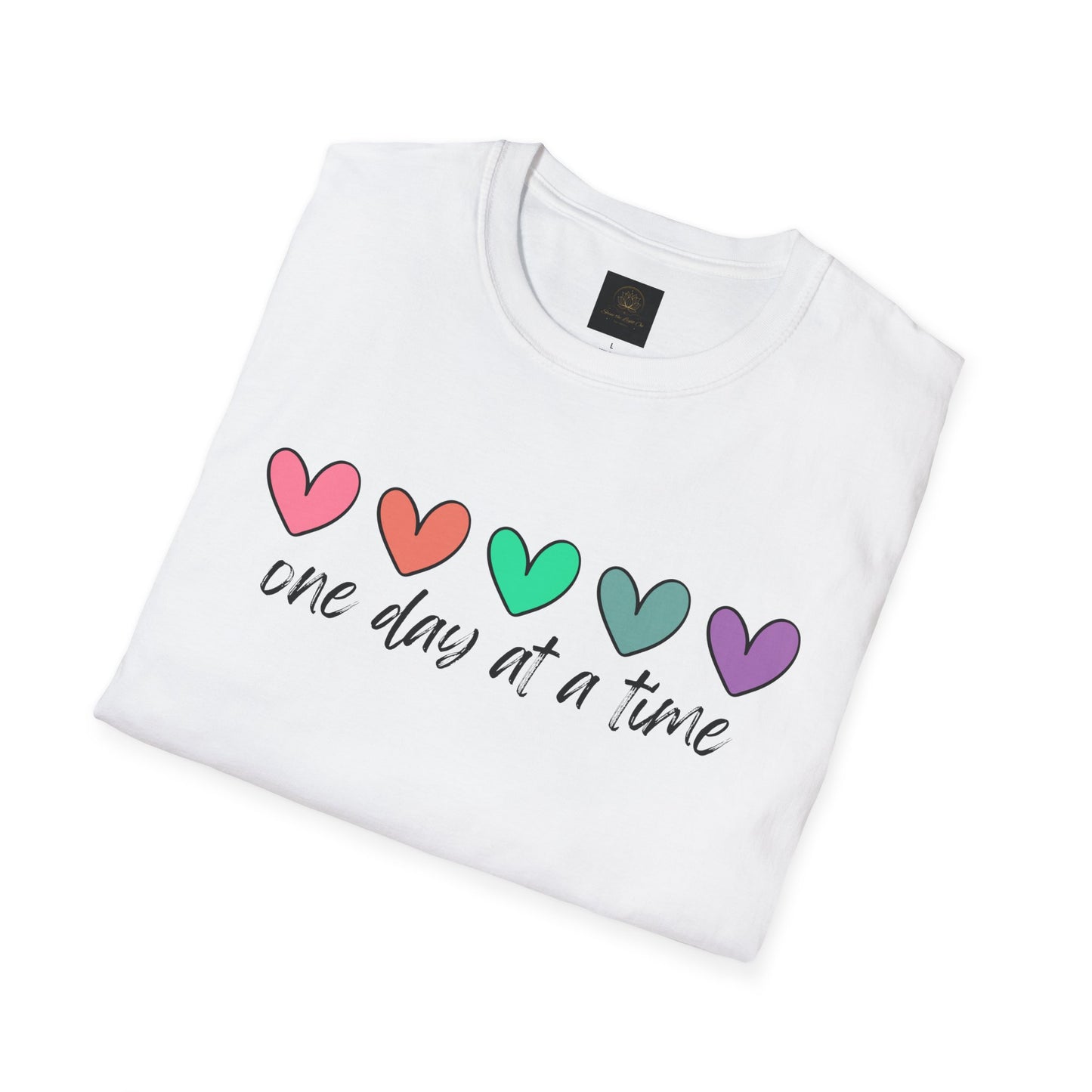 Colorful Heart T-Shirt - One Day at a Time, Cute Casual Tee, Positive Affirmation Clothing, Gift for Friends, Everyday Wear