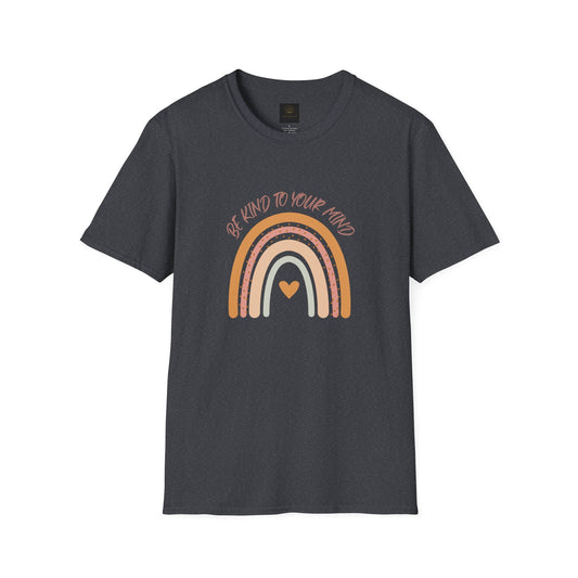 Unisex Softstyle T-Shirt with 'Be Kind to Your Mind' Rainbow Design, Motivational Apparel, Gift for Mental Health Awareness, Self-Care [...]